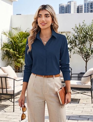 Image of Zeagoo Women's Wrinkle Free Button Down Shirts Long Sleeve Dress Shirts Collared Business Casual Blouses Tops XS-3XL