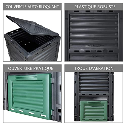 VOUNOT Compostiera Da Giardino 300L - Plastica Riciclata, Compostaggio Rapido, Assemblaggio Senza Utensili, Nero/Verde - Foto 11