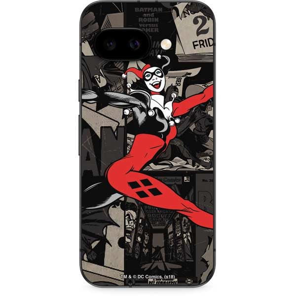 Skinit Decal Phone Skin Compatible with Google Pixel 9a - Officially Licensed DC Comics Harley Quinn Vintage Action Pose Pattern Design
