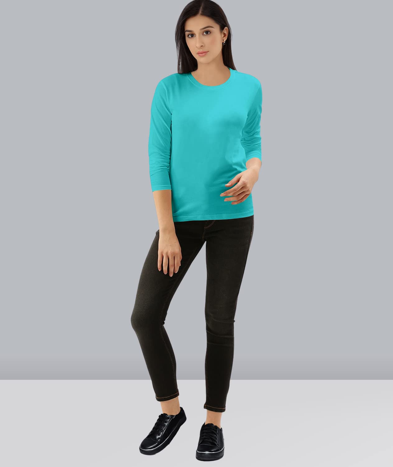 TVP Fashions Premium Plain Women Round Neck Full Sleeves Cotton Tshirt. Festive,Offer,Discount,Sale,Limited Edition, Trending Tees and Tshirts. (LightBlue_Medium)