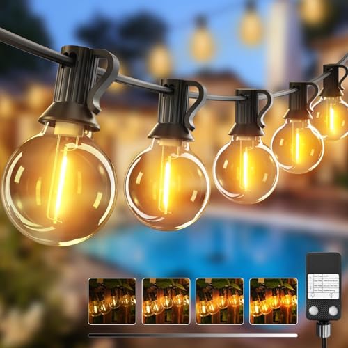 litogo 10M/30FT Festoon Lights Outdoor, Timer & Dimmable Garden Lights Mains Powered, 10+1 Shatterproof G40 Bulbs, Waterproof Outdoor String Lights for Yard Wedding Gazebo Patio Party
