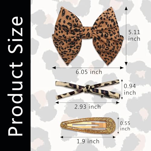 Set de 5 pinzas para cabello con moño y diseño leopardo miniatura 3