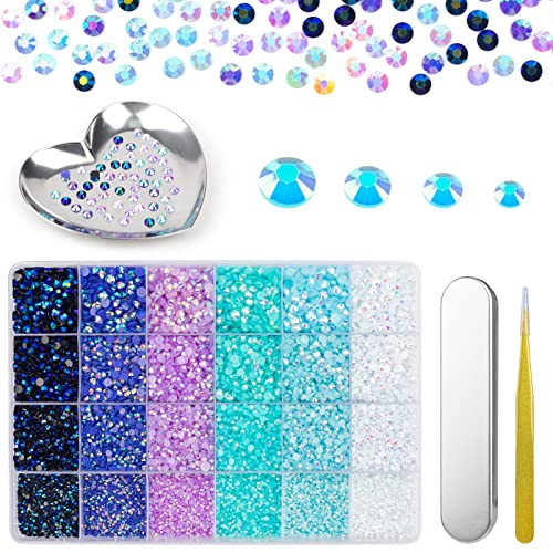 28800pcs Flatback Rhinestones Kit for Tumblers - 4 Sizes Jelly Pueple Dark Blue White AB Crystals Rhinestones for Craft Nails Art Bling Cup, Mulit Color Gems for Rhinestone Makeup Clothes Jewelry