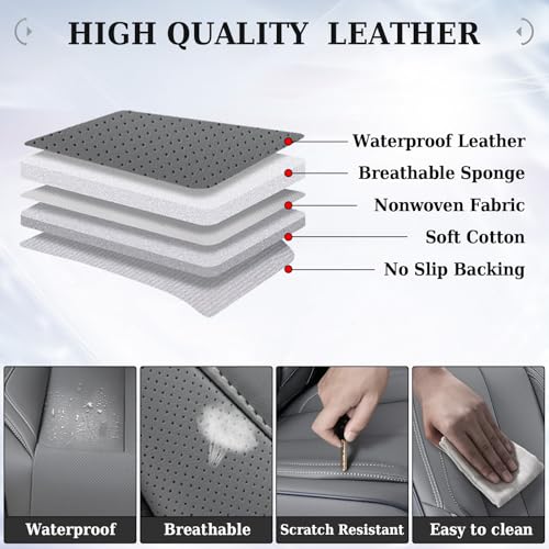 Image of Coverado Front Seat Covers, Waterproof Nappa Leather Car Seat Cover, Sideless Car Seat Covers Front Seats, Driver Seat Cover, Car Seat Protector Universal Fit for Most Sedans SUV Truck, Grey