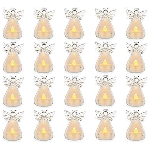 Pack of 20 Hanging Glass Candle Holders Angel Candleholders with Led Tealight Candle Inside Votive Decoration for Wedding Party Restaurant Hotel Garden Decoration,(18+2 Pcs)
