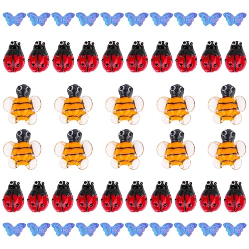 Framendino, Paquete de 50 cuentas de cristal 3D de abeja mariquita mariposa para hacer joyas