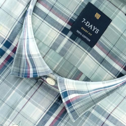 Image of 7-DAYS Men's Premium Check Shirt - 100% Cotton, Tailored Fit (Between Slim & Regular), Full Sleeve, with Pocket - Smart Office & Casual Look