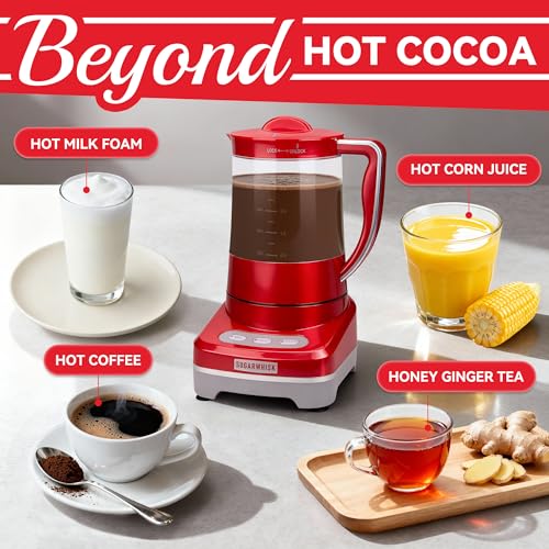 Image of SugarWhisk 29 Oz Hot Chocolate Maker Machine, Electric Milk Frother and Steamer, Hot Cocoa Maker Machine for Hot Chocolate Bar, Detachable Pitcher, 2 Speed Mode, 3.5 Cups, Red