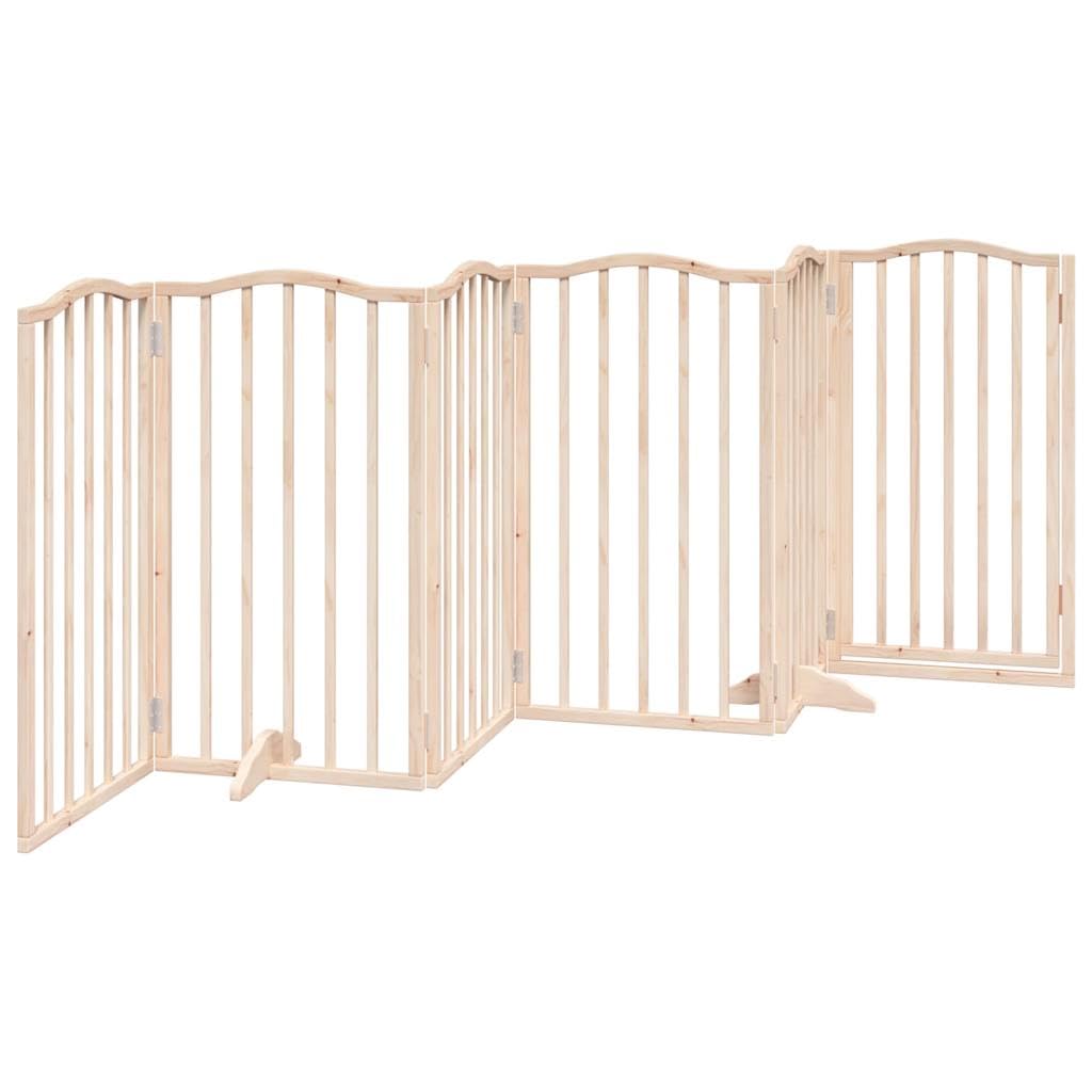 Rejilla para perros con puerta plegable, 6 paneles, madera de álamo, 300 cm, independiente, con cerradura de puerta y patas para perros, cachorros, protección en el jardín, terraza, patio
