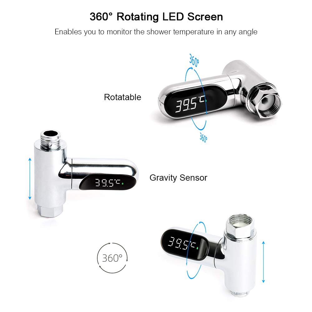 Display Digitale della Temperatura della Doccia a LED 0~100 ℃ Termometro per Acqua da Bagno per Bambini Display Celsius/Fahrenheit Schermo Rotante a 360 ° per Cucina Domestica Bagno Termomet