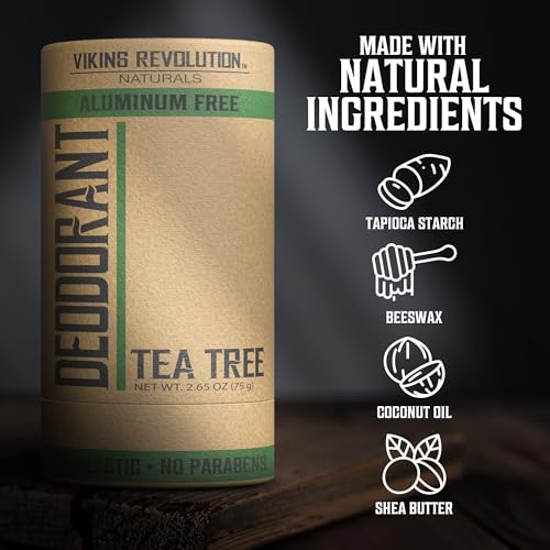 Image of Viking Revolution Tea Tree Deodorant for Men - Aluminum Free with Shea Butter and Tapioca Starch - Stain-Free and Baking Soda-Free - Natural Deodorant (2.65oz)