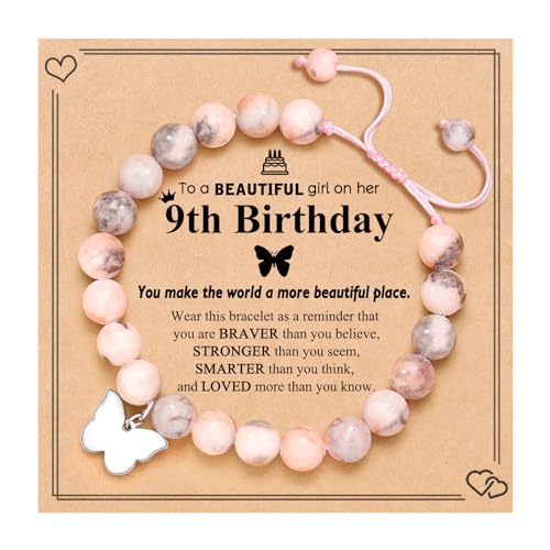 UNGENT THEM 6-16 Year Old Girls Birthday Butterfly Gifts, Butterfly Natural Stone Bracelet for Daughter Granddaughter Niece