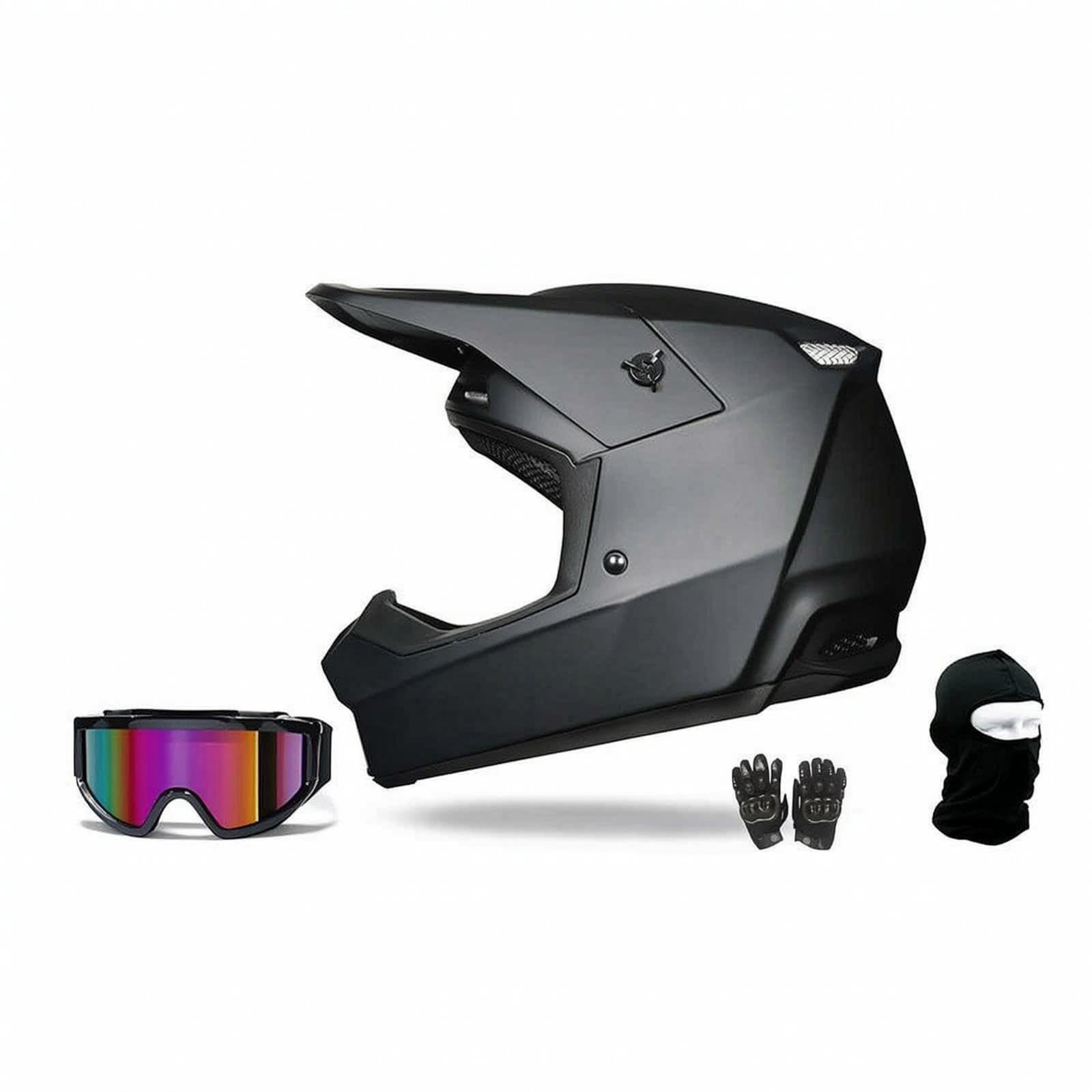 Bike Helmet with Goggles Unpaved Full-Coverage Helmet with Visor DOT Certified for Teens, Kids, Motocross, Trail Riding M Matte Blk W 3PC Set-image-5