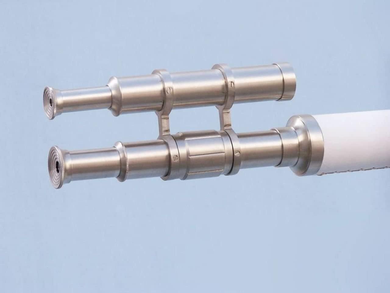 R S Enterprise Marine Nautical Floor Standing Brushed Nickel with White Leather Telescope