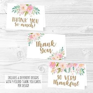Hadley Designs 24 Pink Blush Floral Thank You Cards, Envelopes, Great Note For Adult Funeral Sympathy or Gift Gratitude Supplies For Grad, Birthday, Baby or Bridal Wedding Shower Watercolor Flower Hadley Designs 24 Pink Blush Floral Thank You Cards Envelopes Great Note For Adult Funeral Sympathy or Gift Gratitude Supplies For Grad Birthday Baby or Bridal Wedding Shower Watercolor Flower