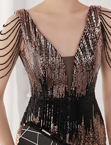 Image of Women 1920s Plus Size Formal Dress Tassels Sleeve Sequins Gatsby Maxi Evening Gown
