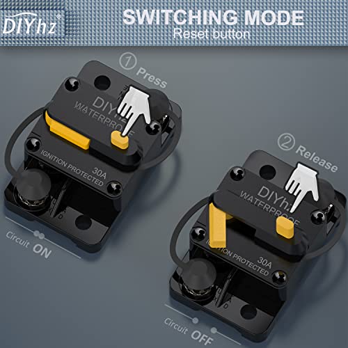 Diyhz 30 Amp Circuit Breaker With Manual Reset Switch Button For Car Audio Boat Marine Rv Yacht Truck Trolling Motors Solar, 12V - 48V Dc, Waterproof Ip67 Surface Mount Circuit Breaker Resettable Fuse #TOP3