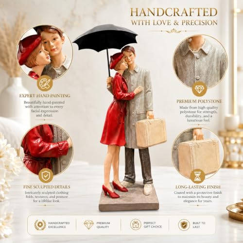 Image of ARMONIA Romantic Umbrella Couple Figurine Showpiece for Home Decor| Polystone Love Statue |Elegant Sculpture for Anniversary,Valentine's Day,Wedding & Gift Items 14.9 Inches