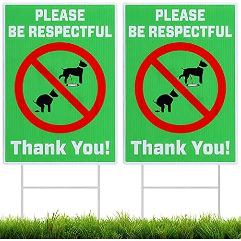 MUXYH No Dog Peeing/Pooping Sign 2 Pack, Please Be Respectful, Stop Dogs from Pooping and Peeing On Your Lawn, 10''X14'' Corrugated Plastic Double Sided With Metal Wire H-Stakes Protect Your Lawn Cover