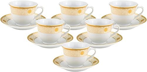 Miniatura 8 de Royalty - Juego de tazas de porcelana Dilagio de 12 piezas, 6 tazas Demitasse con 6 platillos, lujoso juego de tazas de café turco y espresso de