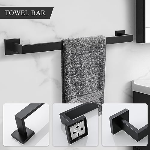Image of Turs 4-Piece Bathroom Hardware Set Towel Bar Toilet Paper Holder Towel Ring and Towel Hook, Matt Black SUS 304 Stainless Steel Wall Mounted