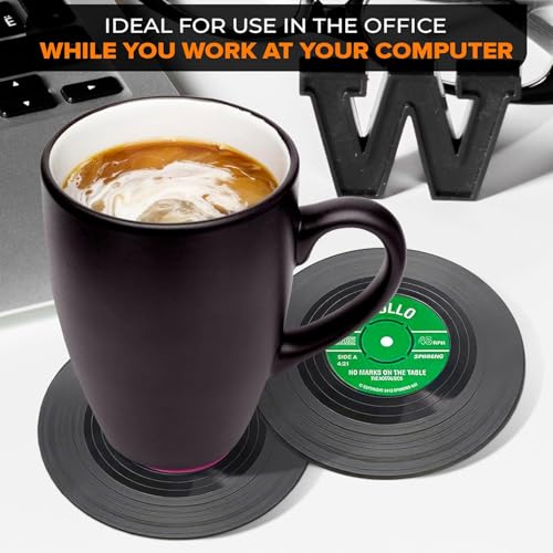 Image of 6Pcs Vinyl Record Coasters for Drinks - 4.1 inch Retro Gift Record Player Coasters for Desk - Durable and Heat-Resistant Mini Vinyl Records Set to Decorate Home Bar, Kitchen or Office
