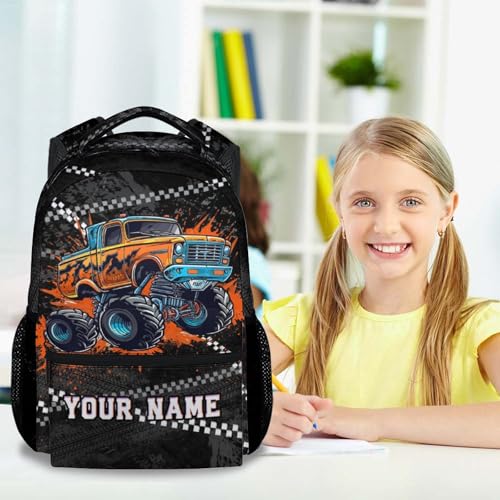 Custom School Backpack for Boys, 17 Inch Fashion Truck Backpacks for Kids, Black Lightweight Bookbag for Middle High School2