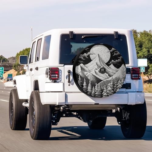 Image of Delerain Spare Tire Cover with Backup Camera Hole Mountain Views Wheel Covers Waterproof Dust-Proof UV Sun Universal Fit for RV Trailer RV SUV Truck (18 Inch for Diameter 32 inch-34 inch)