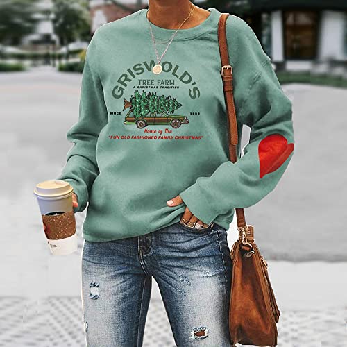 Damen-Sweatshirt „Griswold's Tree Farm“, mir rotem Herz, Weihnachten, Familie, Grafik, ästhetisch, Hellgrün, L