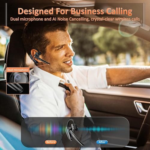 Image of AMINY Wireless Bluetooth Headset with Microphone 30 Hrs Talking Time V5.3 Auriculares Bluetooth Earpiece,AI Noise Cancelling Bluetooth Earphones for Trucker Office Home