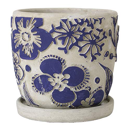 SPICE OF LIFE(スパイス) 植木鉢 レリーフプランター ネイビー フラワー Sサイズ 3号 直径12.5×12cm セメント製 底穴あり 受皿付き 屋内外利用可 CCGZ2011