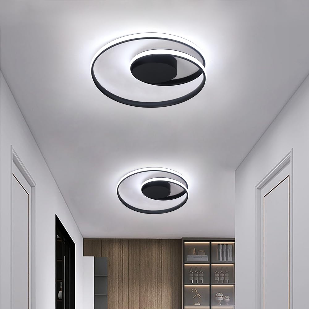 Flush Mount Deckenleuchte mit Fernbedienung Led 18''Runde dimmbare Badezimmer Deckenleuchte Flur Licht mit 3 Farbtemperatur Lampe 47W für Schlafzimmer Flur Küche (Schwarz)