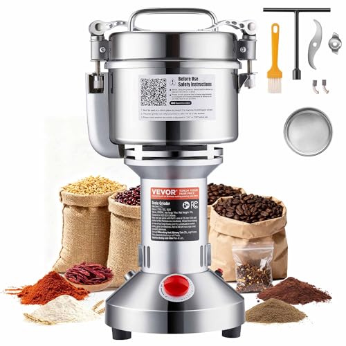 VEVOR Moulin à Épices Électrique 750 g, Broyeur à Grains Commercial 2000 W Haute Vitesse, Moulin à Farine en Acier Inoxydable, Type Droit, pour Moudre Rapidement...