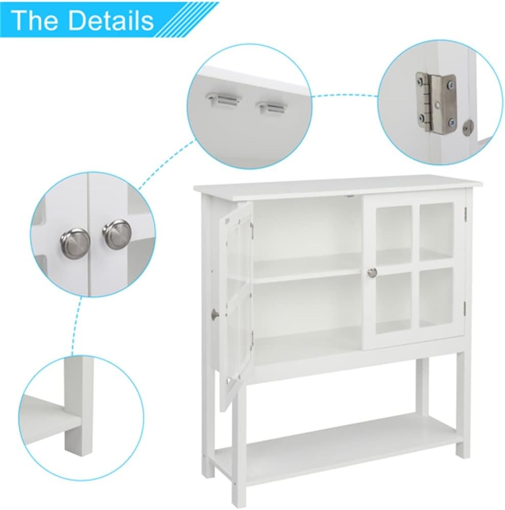 MDF CNC Painted Sideboard Transparent Double Door Double Internal Compartment with Bottom Storage Shelf