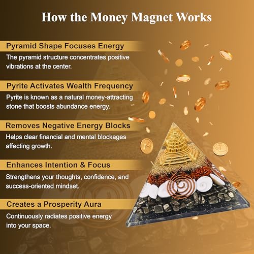 Image of JD FRESH Pyrite Pyramid with Rudraksha, Gomati Chakra, Shree Yantra /Vastu Wealth & Protection Pyramid for Home /Office Business /Feng Shui Crystal for Money Success Positive Energy
