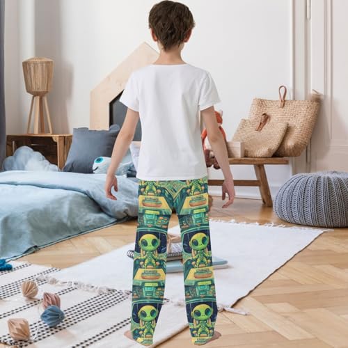 Boy's Pants Alien Green Spaceship Jogger Pants Elastic Waist Long Bottoms Trousers with Pockets 6-14 Years3