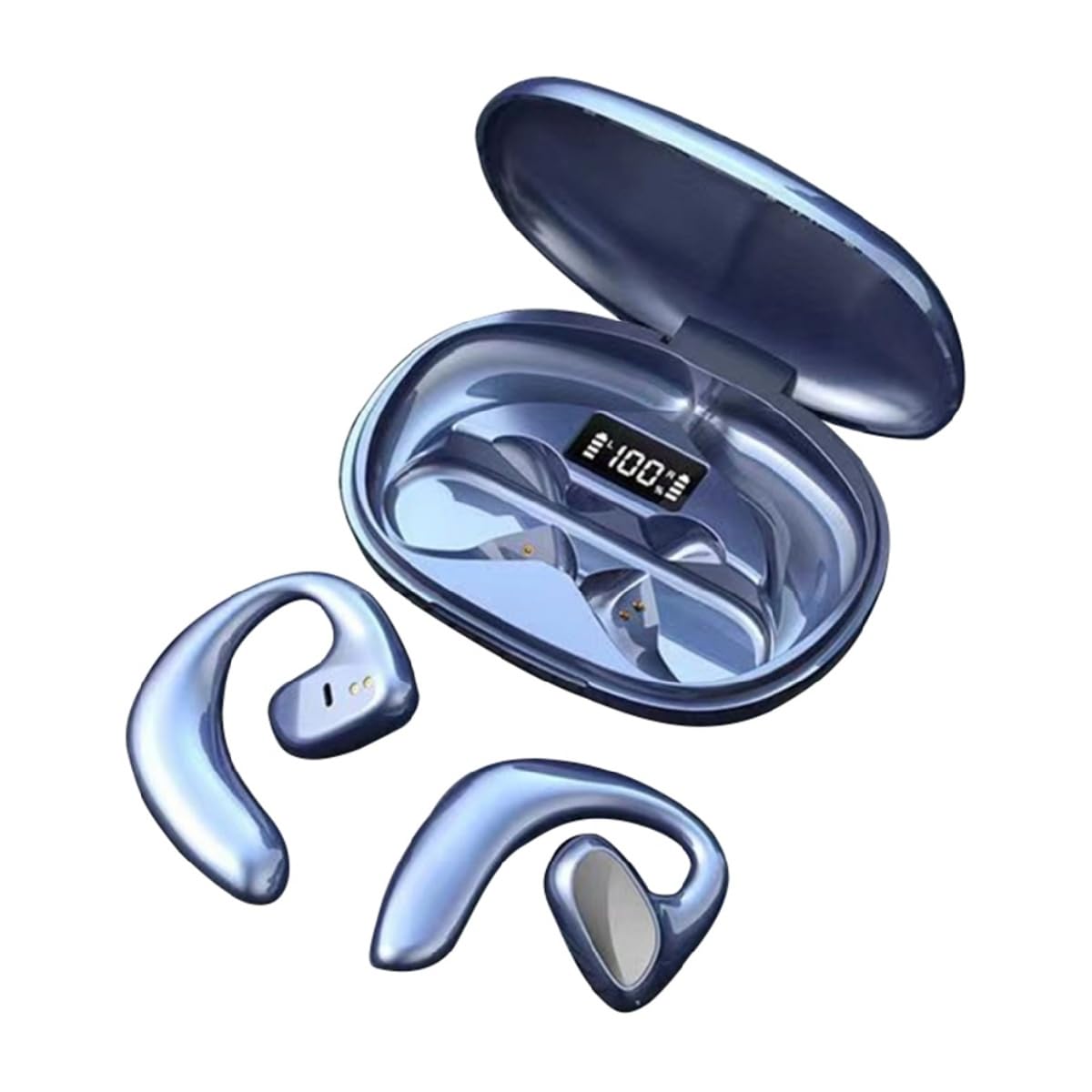 Bezprzewodowe słuchawki TWS z przewodnictwem kostnym - dotykowe słuchawki Bluetooth z mikrofonem i etui ładującym, redukcja szumów, słuchawki do biegania/roweru/wędrówek, niebieskie