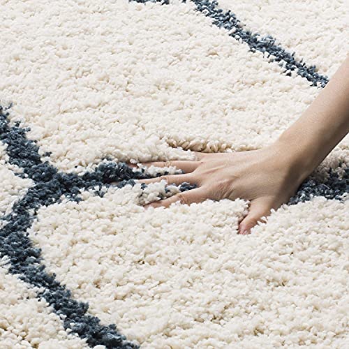 Image of Handwoven Microfibre 3D Rug for Living Room (Ivory & Teel Blue, 6 X 6 Feet (Round), Microfibre)