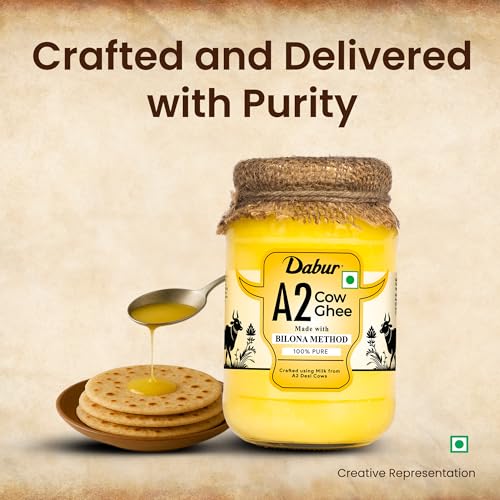 Image of Dabur A2 Cow Ghee - 500ml | Rich in Vitamin A & Antioxidant properties | Made with Bilona method | Helps balance Vata & Pitta Dosha | Crafted using milk from A2 desi cows | 100% pure