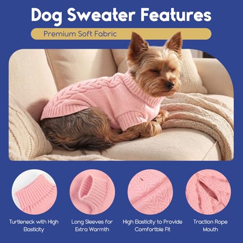 ASENKU Hundepullover Kleine Hunde M,Winter Warm Hundepulli, Waschbar Rollkragen Gestrickt Hunde Pullover Strickpullover für Französische Bulldogge,Schnauzer,Maltese,Bichon Frise,Boston Terrier