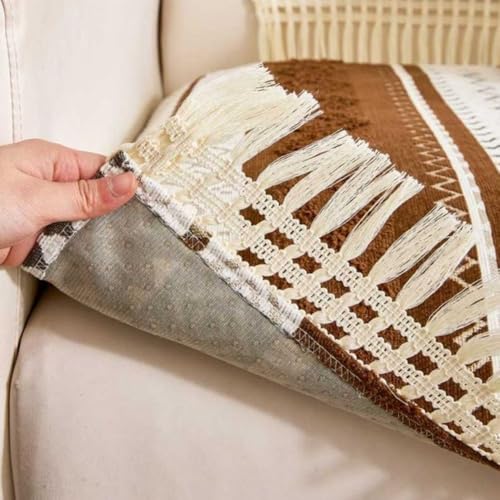 Image of HOMETHREADS Innovative European Premium Style Anti Slip Cotton Sofa Cover Mat with PVC Backing for Non-Slip Comfort (Coffee, 3 Seater | 70x180cm)
