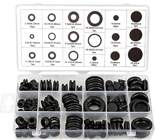 Litensh 125pcs Black Rubber Grommet Assortment Kit Wire Grommets Plugs Conductor Gasket Rings Eyelet Rings for Car Plugs Hoses and Cables