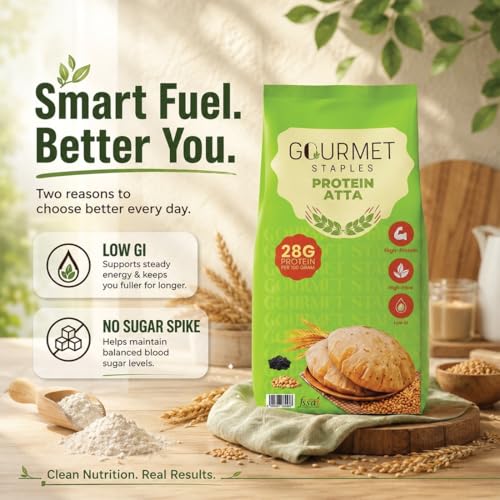 Image of Gourmet Staples Protein Atta (Pack of 1), 28g Protein Per 100g, 11g Protein Per Roti, Black Wheat, Pea Isolate, Soy Isolate & Brown Rice Isolate, High Fibre, Low GI, No Preservatives, Zero Additives, Soft & Fluffy Rotis, For Weight Management & Muscle Support