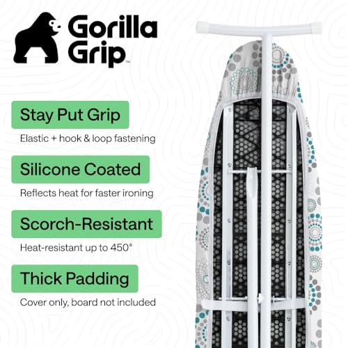 Image of Gorilla Grip Reflective Silicone Ironing Board Cover, 15x54, Fits Large, Standard Boards, Pads Resist Scorching and Staining, Elastic Edge Covers, Thick Padding, No Fasteners Needed, Turquoise Spiral