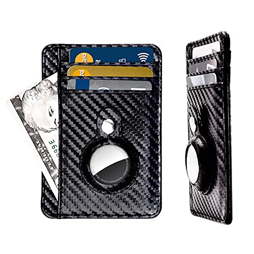 Airtag Wallet Holder Minimalist Front Pocket Wallet with Built-in Case Holder for AirTag ,Cash Credit Card Wallet for Air tag Wallet Card for Purse Air Tags Pocket Wallet for Women Men (Black)