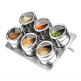 Porta Temperos Magnético Inox com 6 Potes – Suporte Inclinado, Visor Acrílico e Saída Regulável – Organizador de Cozinha