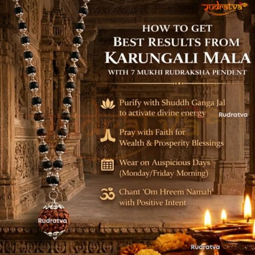 Image of Natural Karungali Mala with 7 Mukhi Rudraksha Pendant | 54 + 1 Beads | Govt. Lab Tested | Original Karungali Malai | Spiritual mala for Positivity, Protection & Prosperity