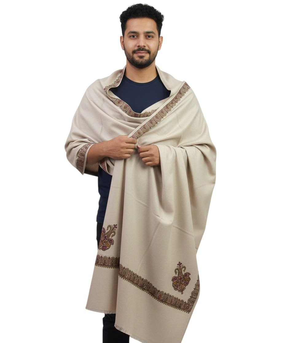 v vrinde Vrinde Beige Pashmina Embroidered Men's Shawl KA-SWL-46-picture-59