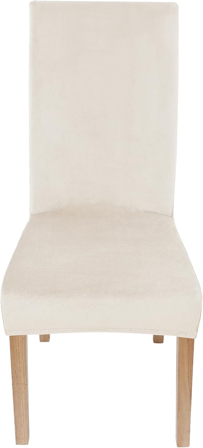 Smiry Velvet Stretch Chair Covers for Dining Room Set of 6, Soft Fit Removable Washable Kitchen Parsons Chair Slipcover Protector, Ivory
