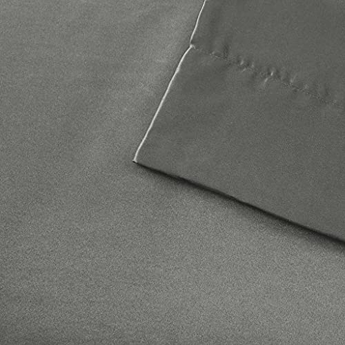 Image of Madison Park Essentials Satin Sheets Full Size Bed Set, 6 Piece, Grey | Luxury and Smooth Silky Bedding with Natural Sheen, All Around Elastic 14 inch Pocket fits up to 16 inch Mattress, Year-Round Cozy